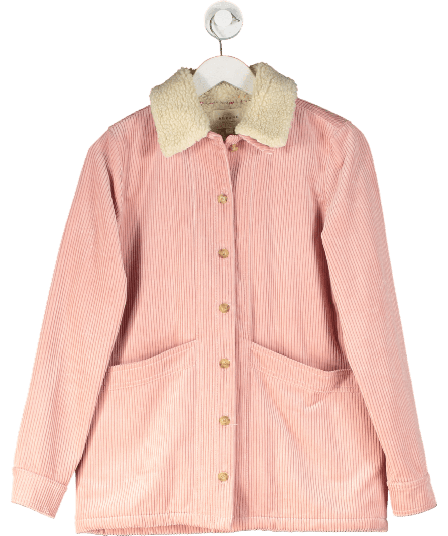 Sezane Will Jacket Pink Faux Sheepskin Collar UK S - Reliked