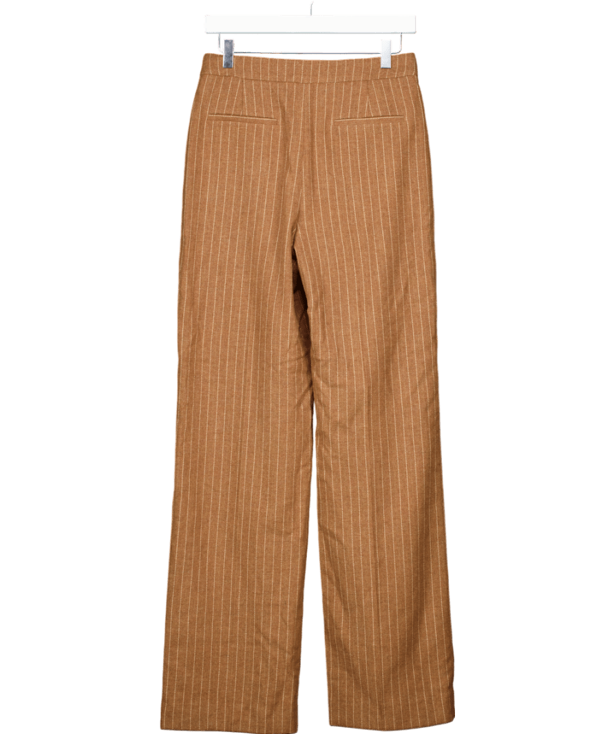 Sezane Wool Blend Martin Trousers Ecru Brown Stripes Fr38 UK 10 - Reliked