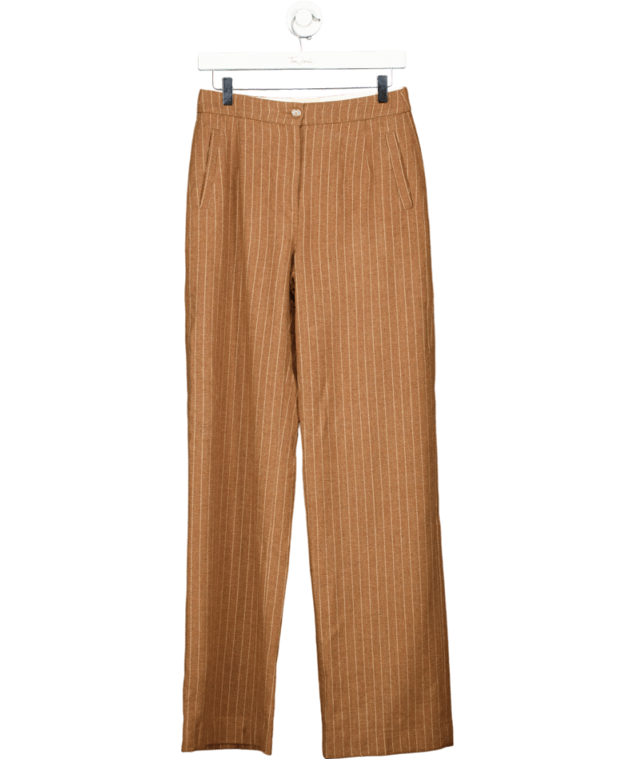 Sezane Wool Blend Martin Trousers Ecru Brown Stripes Fr38 UK 10 - Reliked