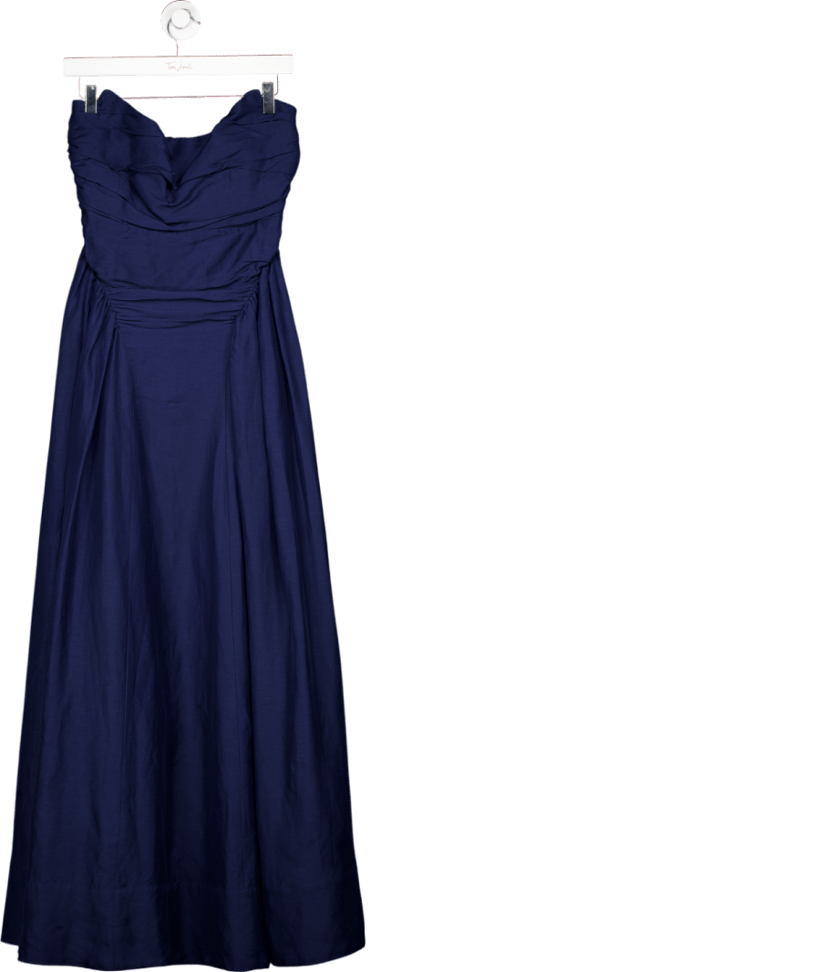 Shona Joy Blue Linen Blend Ruched Bandeau Dress UK 8 - Reliked