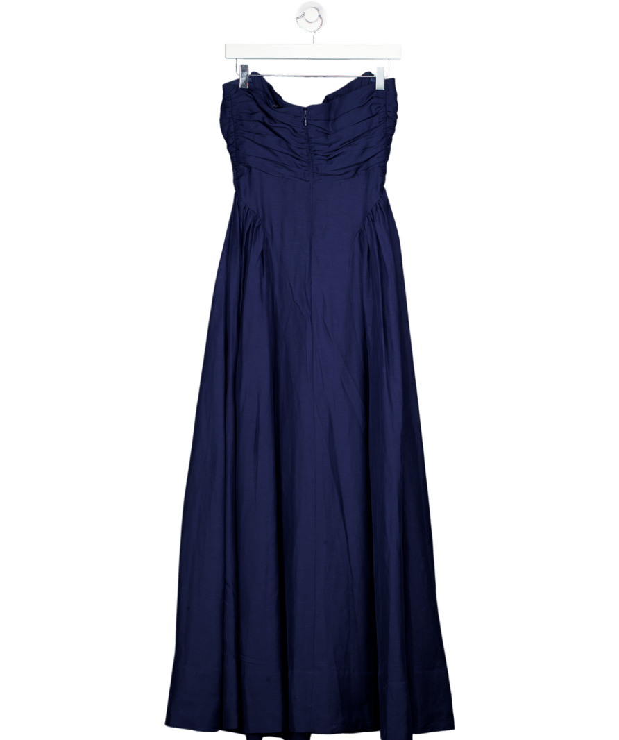 Shona Joy Blue Linen Blend Ruched Bandeau Dress UK 8 - Reliked