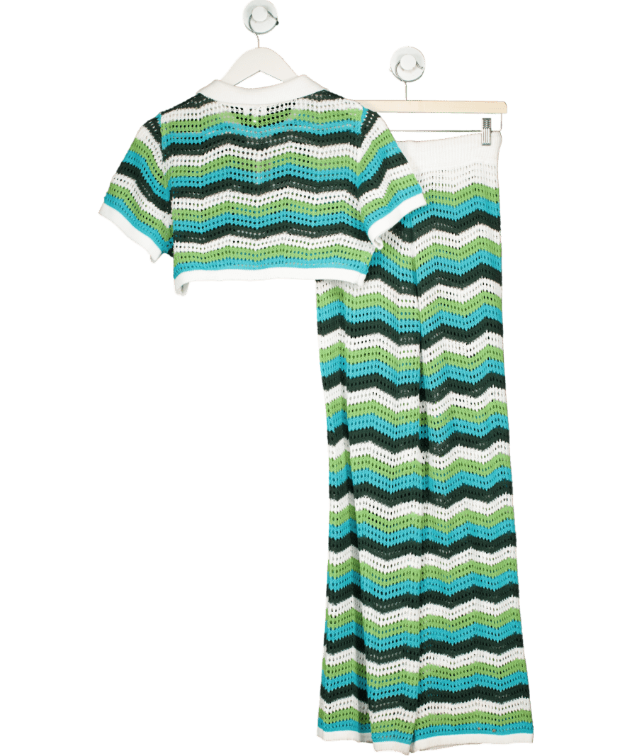 Shooni Multicoloured Suki Crochet Polo Top And Crochet Wide Leg Trouser UK S - Reliked