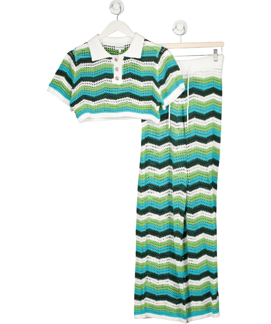 Shooni Multicoloured Suki Crochet Polo Top And Crochet Wide Leg Trouser UK S - Reliked