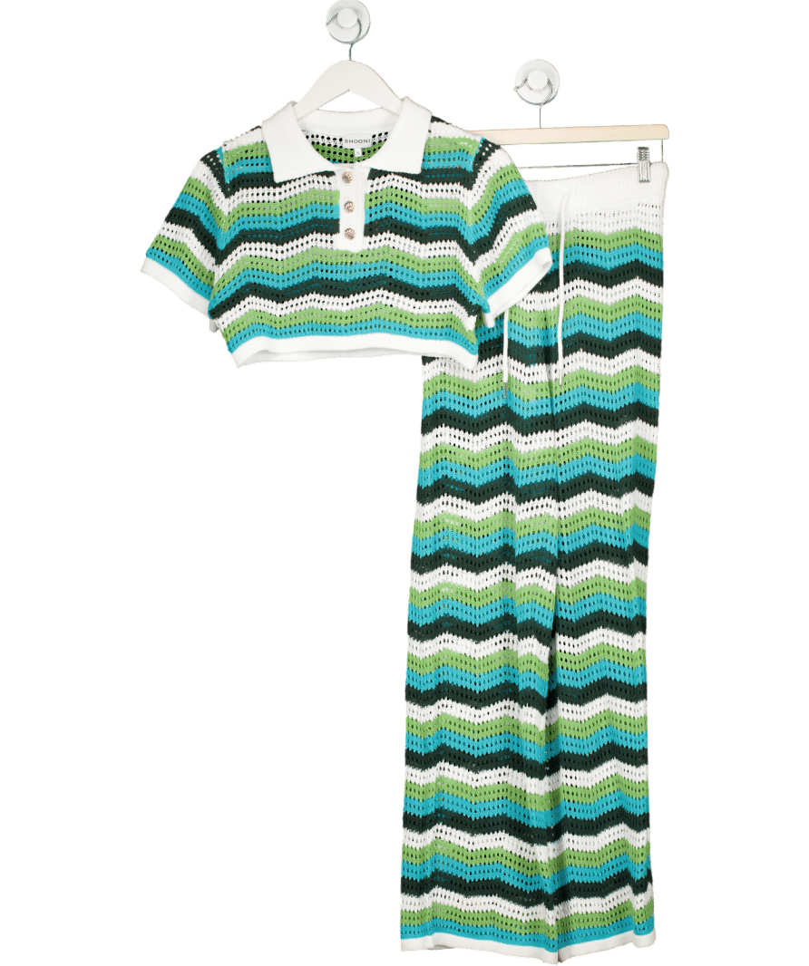 Shooni Multicoloured Suki Crochet Polo Top And Crochet Wide Leg Trouser UK S - Reliked