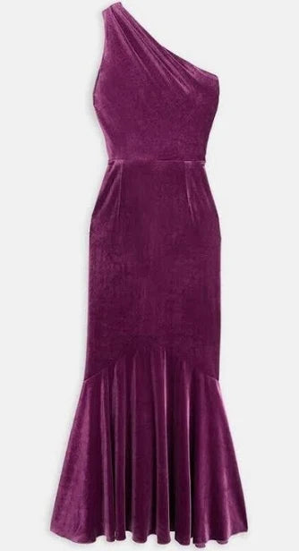 John Lewis Purple Velvet Asymmetric Fishtail Hem Dress UK 12