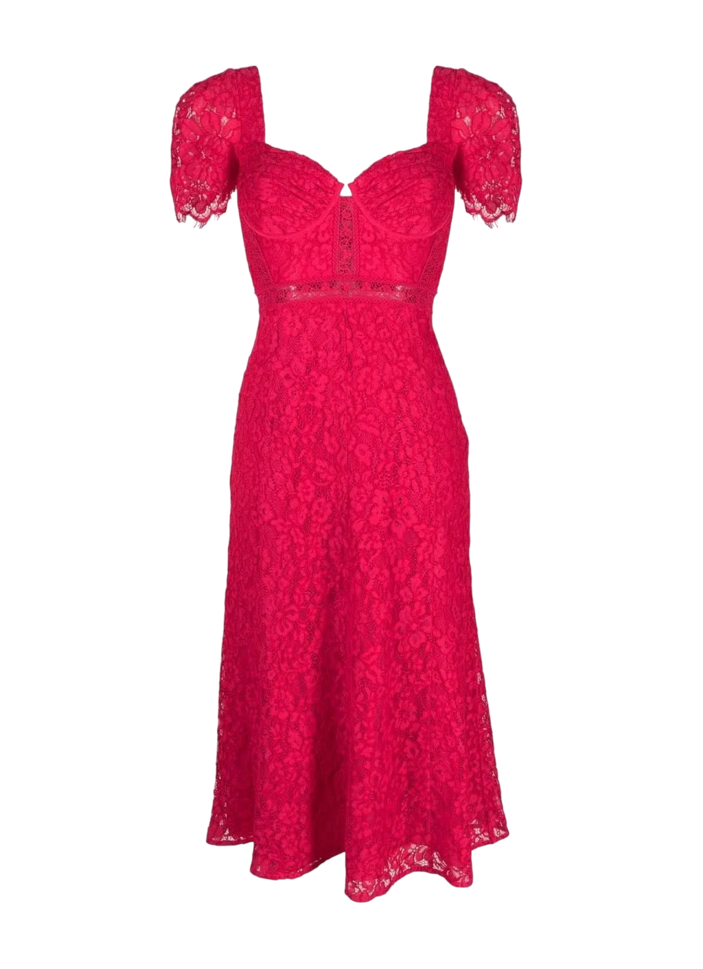 SELF PORTRAIT Pink Crepe Lace Detail Midi Dress UK 4