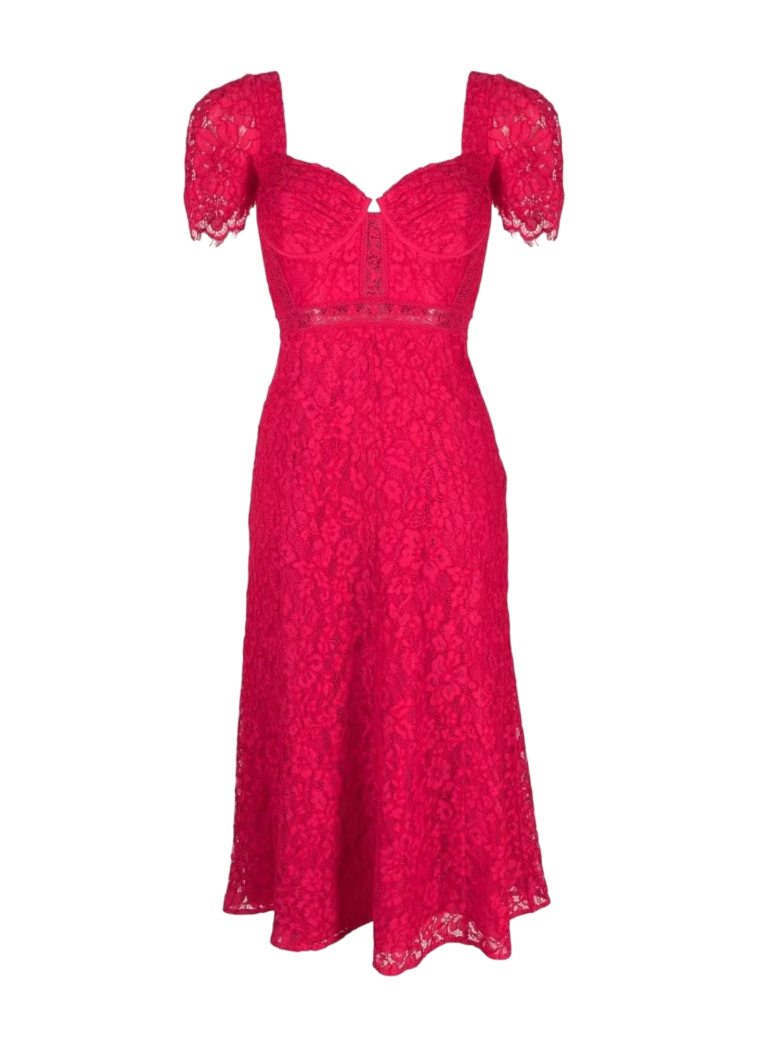 SELF PORTRAIT Pink Crepe Lace Detail Midi Dress UK 4