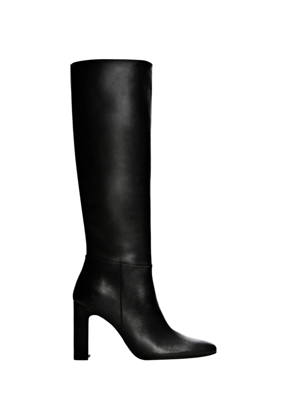 MANGO MNG Black Leather Knee-High Boots EU 39 UK 6