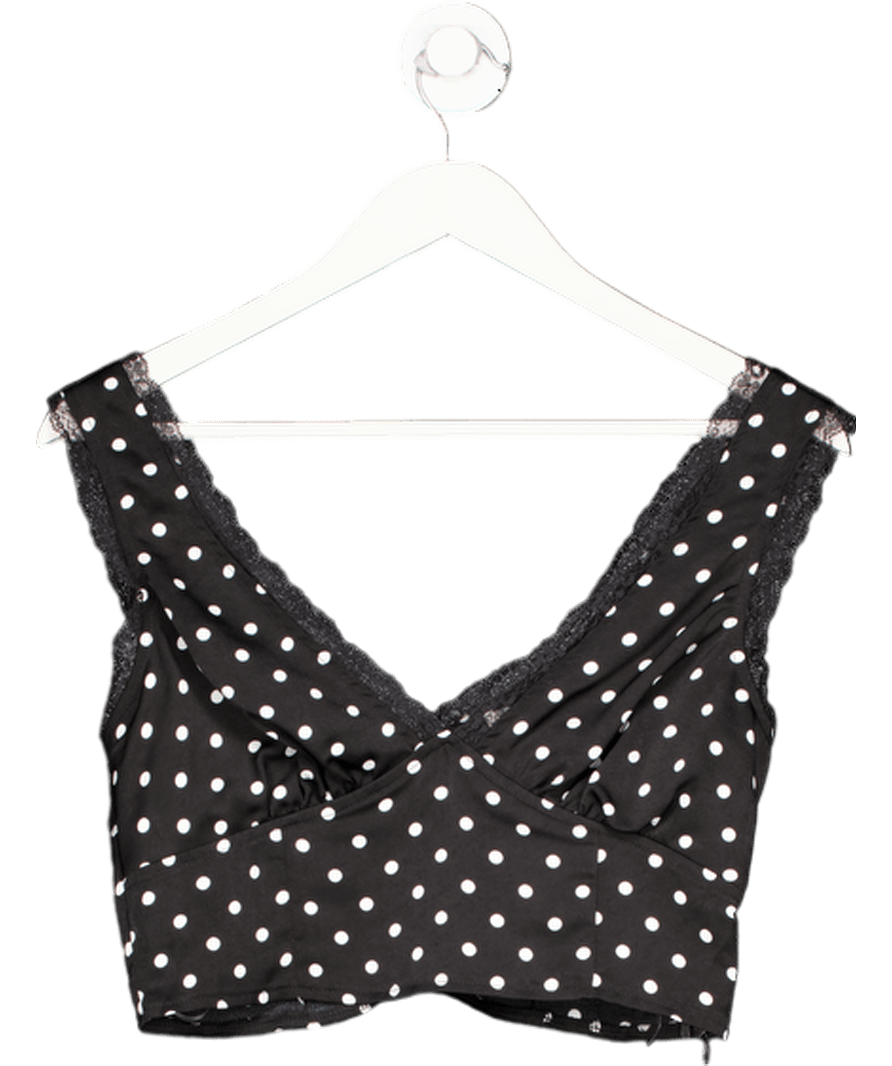 Showpo V Neck Lace Trim Polka Dot Top In Black UK 8 - Reliked