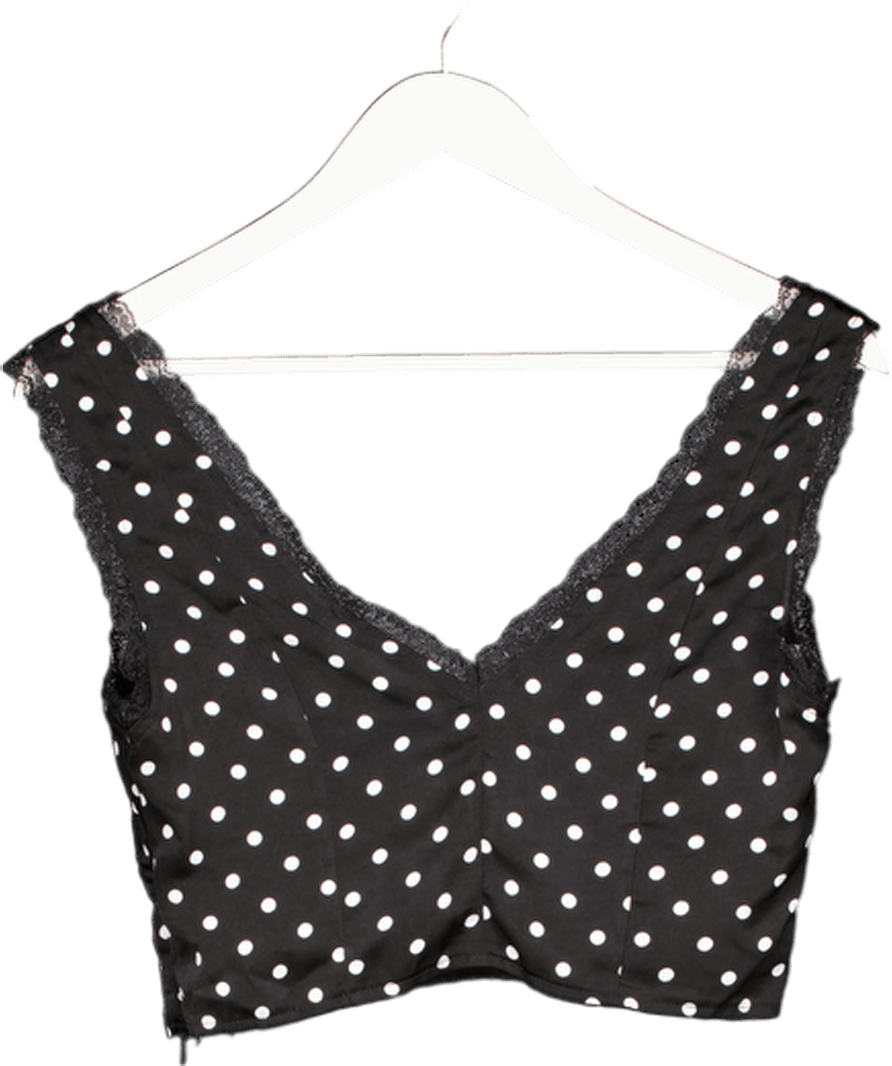 Showpo V Neck Lace Trim Polka Dot Top In Black UK 8 - Reliked