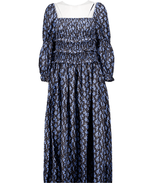 Shrimps Black / Blue  Harper Shirred Floral-print Silk-twill Maxi Dress UK 10