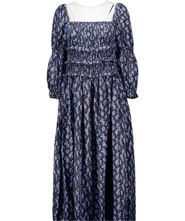 Shrimps Black / Blue  Harper Shirred Floral-print Silk-twill Maxi Dress UK 10