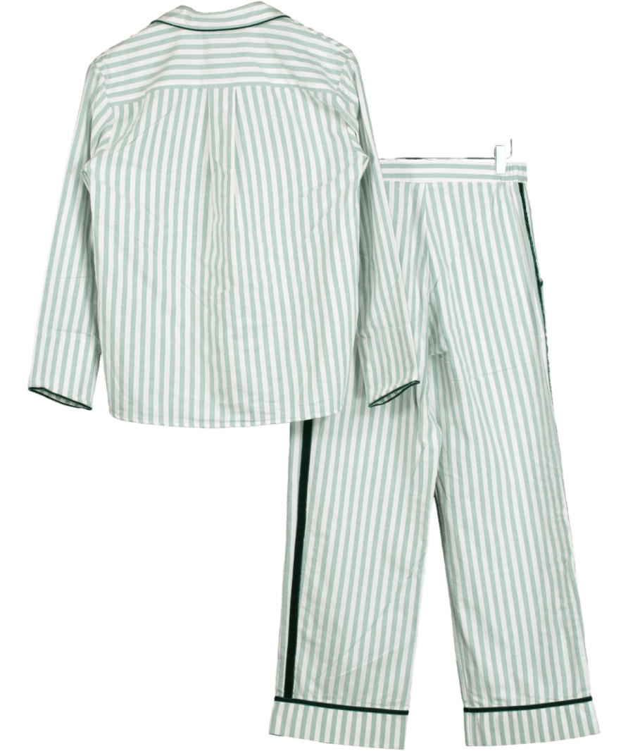 Sian Esther Green Stripe Brushed Cotton Velvet Pyjamas UK XS - Reliked