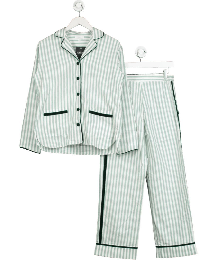 Sian Esther Green Stripe Brushed Cotton Velvet Pyjamas UK XS - Reliked