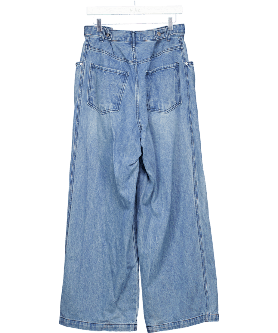 Sickos Blue Pleat Pocket Wide Leg Jeans UK S - Reliked