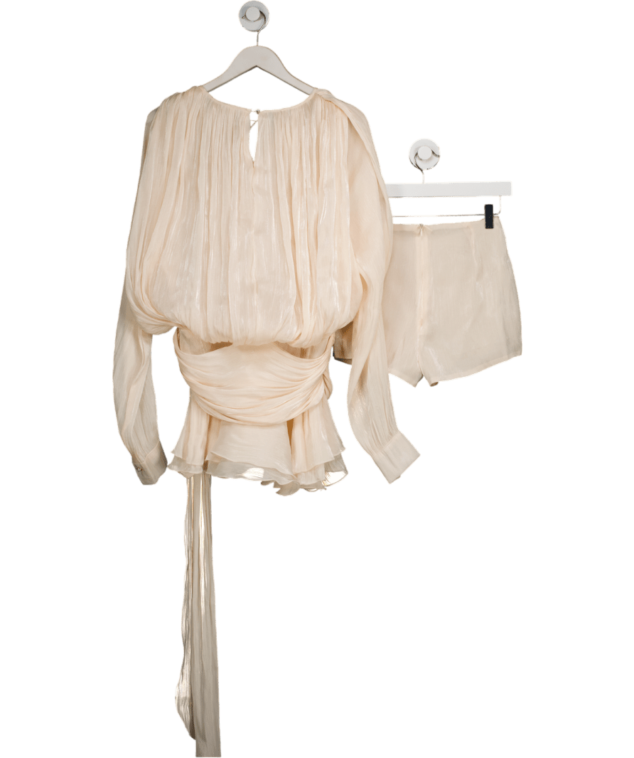 Sierra darien Pink Draped Long - sleeved Dress With Mini Skirt And Ruched Waistband UK XS - Reliked