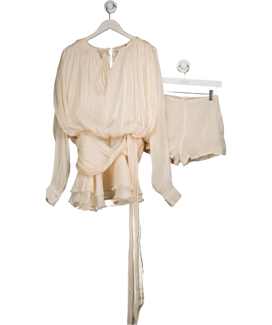 Sierra darien Pink Draped Long - sleeved Dress With Mini Skirt And Ruched Waistband UK XS - Reliked