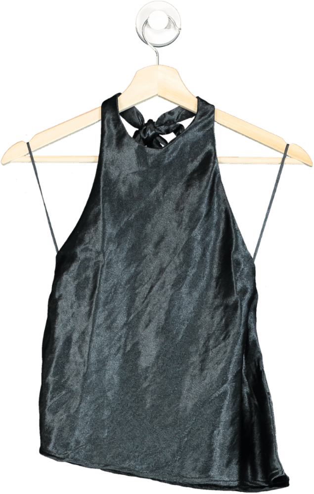 Silence + Noise Black Satin Halter Top XS - Reliked