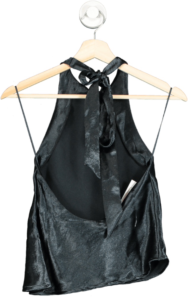 Silence + Noise Black Satin Halter Top XS - Reliked