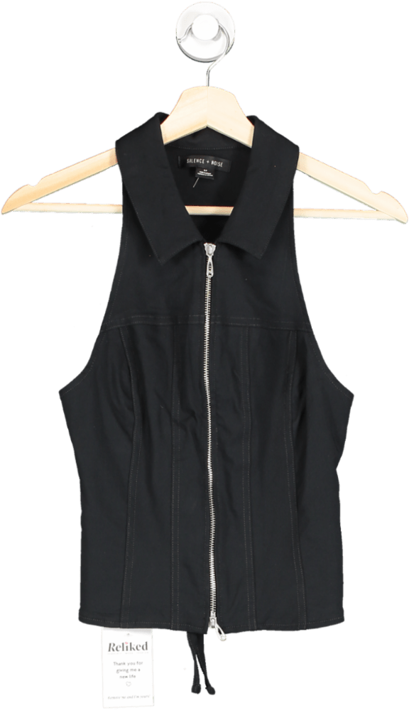 Silence + Noise Black Sleeveless Zip - Up Top S - Reliked