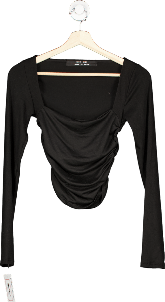 Silence+Noise Black Long Sleeve Ruched Top UK M - Reliked