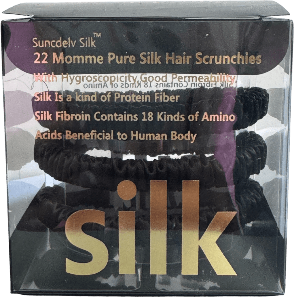 Silk. Set Of 3 100% Mulberry Silk Hair Scrunchies - Black - Reliked