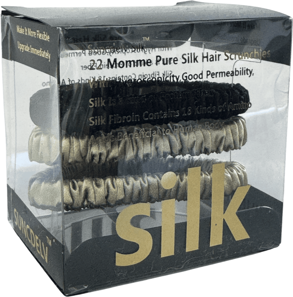 silk. Set Of 3 100% Mulberry Silk Hair Scrunchies - Black/taupe/olive - Reliked