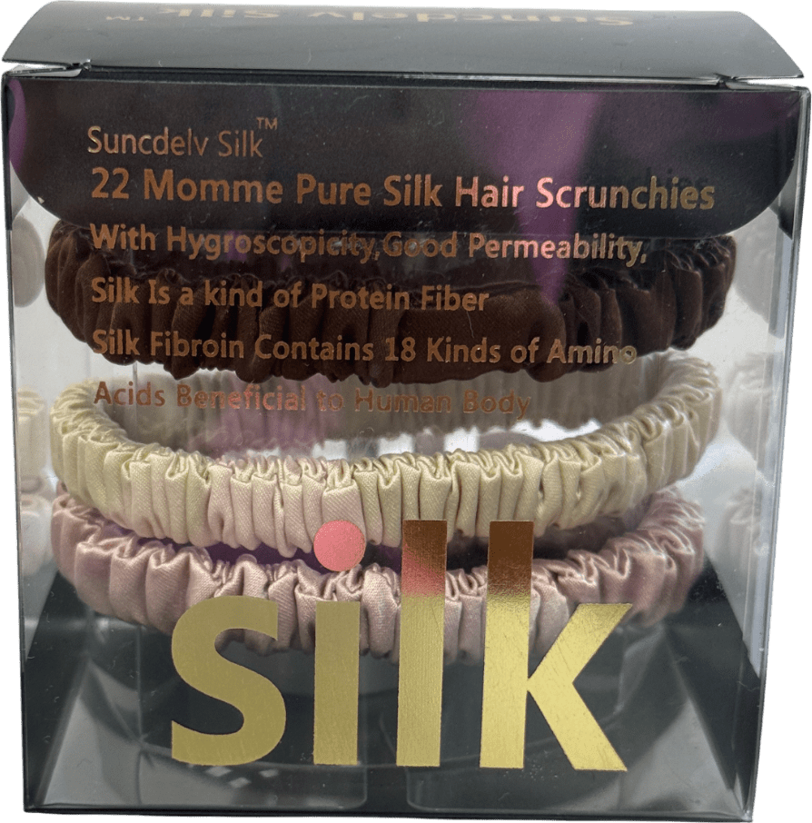 Silk. Set Of 3 100% Mulberry Silk Hair Scrunchies - Dusty Pink/chocolate/ Vanilla - Reliked