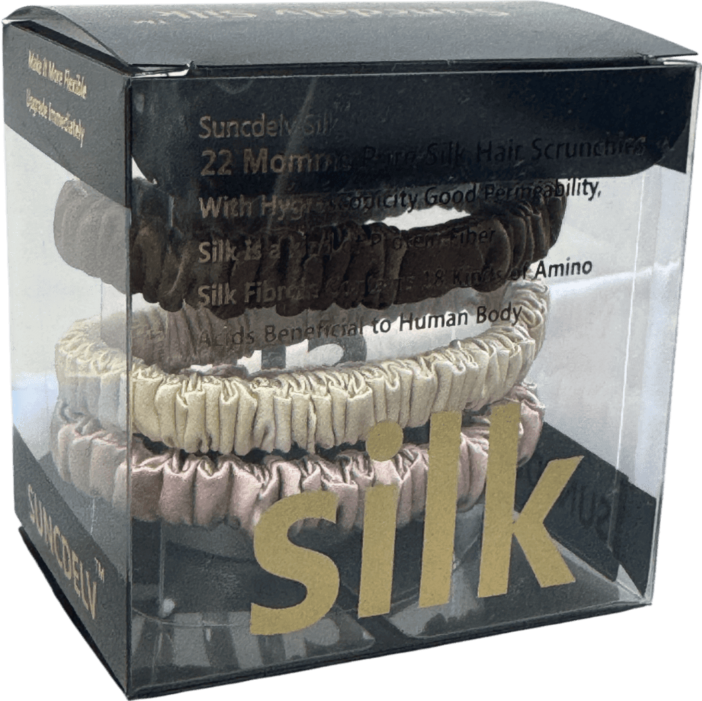 Silk. Set Of 3 100% Mulberry Silk Hair Scrunchies - Dusty Pink/chocolate/ Vanilla - Reliked