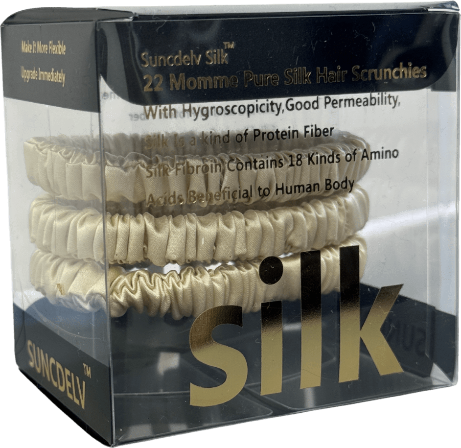 silk. Set Of 3 Vanilla 100% Mulberry Silk Hair Scrunchies - Reliked