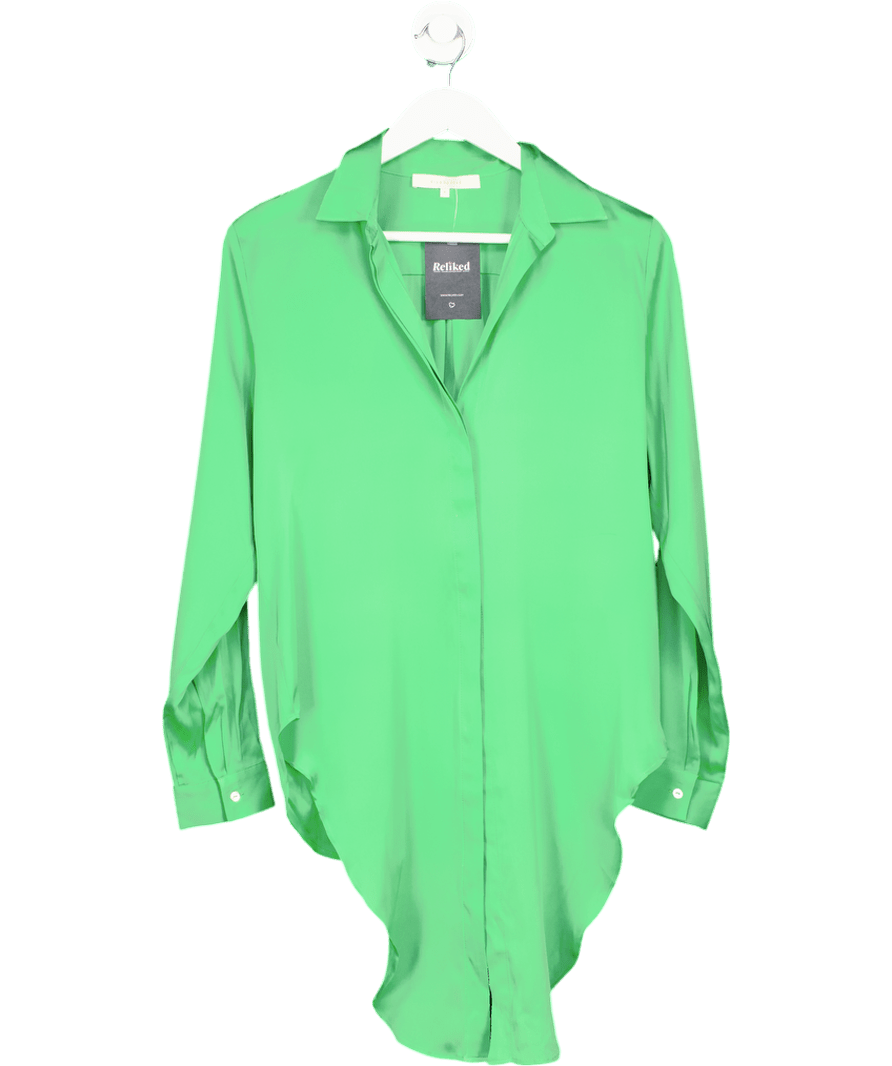 Silk95five Green Stretch Silk Shirt UK S - Reliked