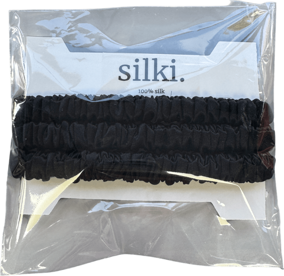 SILKI. Set Of 3 Luxury 100% Mulberry Silk Hair Scrunchies - Black One Size - Reliked