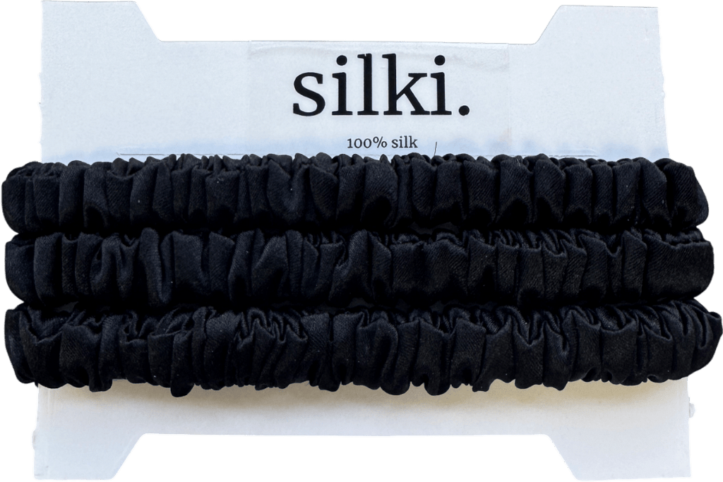 SILKI. Set Of 3 Luxury 100% Mulberry Silk Hair Scrunchies - Black One Size - Reliked