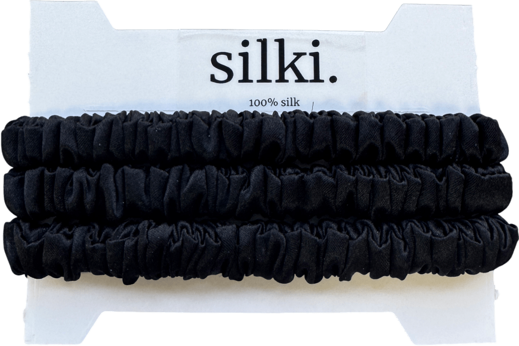 SILKI. Set Of 3 Luxury 100% Mulberry Silk Hair Scrunchies - Black One Size - Reliked