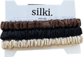 SILKI. Set Of 3 Luxury 100% Mulberry Silk Hair Scrunchies - Black/chocolate/cream - Reliked