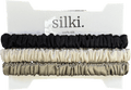 SILKI. Set Of 3 Luxury 100% Mulberry Silk Hair Scrunchies - Black/Cream/Olive - Reliked