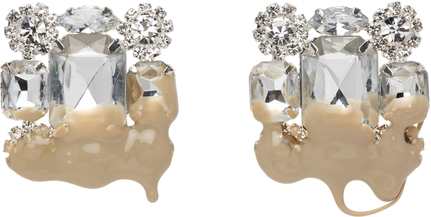 Ottolinger Silver & Taupe Crystal Square Dip Clip on Earrings Earrings