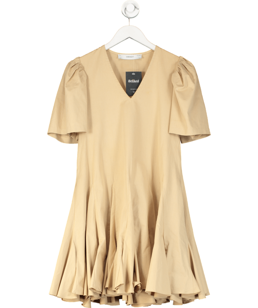 Simonett Beige Amika Cotton Pleated Dress UK XS - Reliked