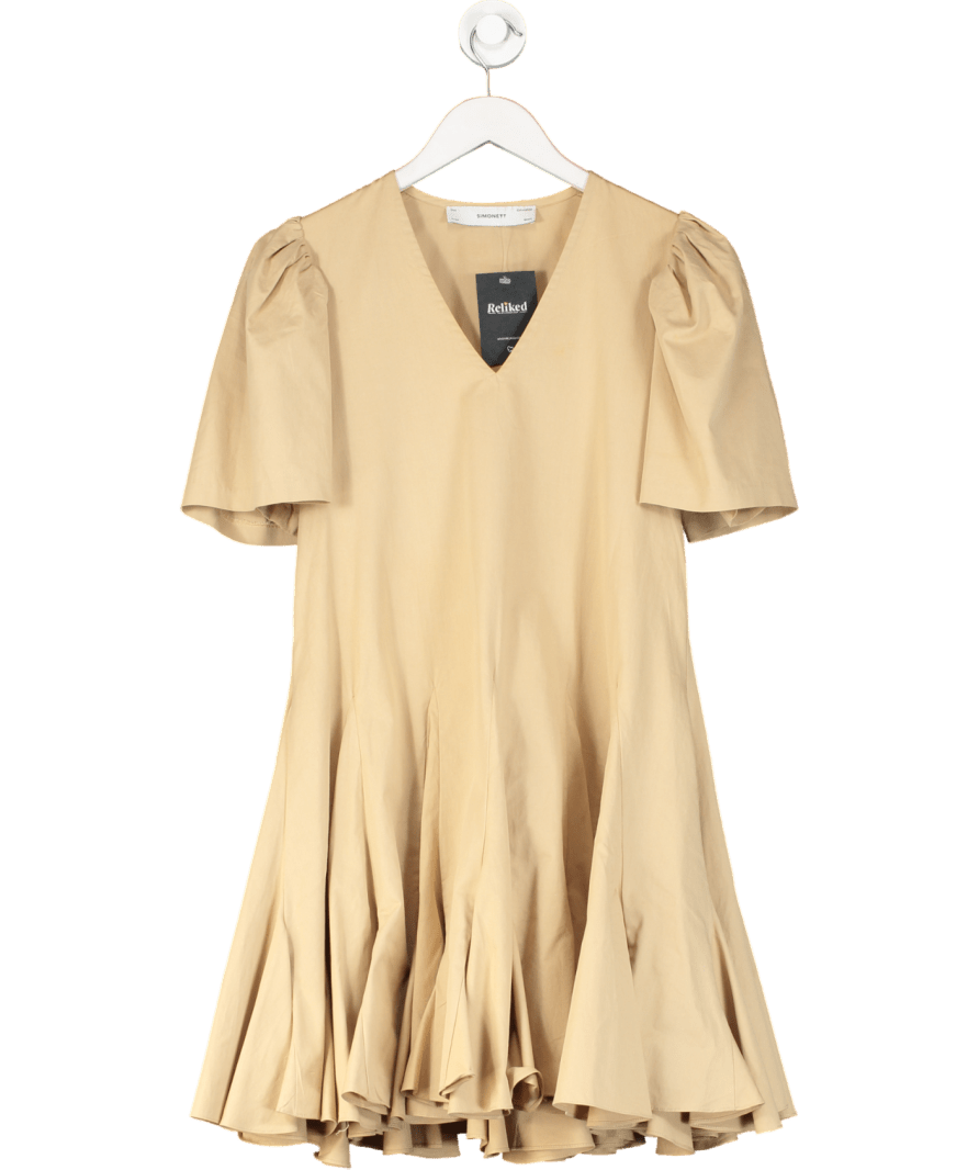 Simonett Beige Amika Cotton Pleated Dress UK XS - Reliked