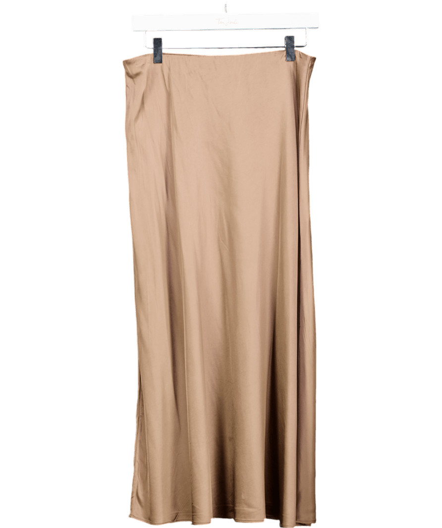 simple studio Brown Satin - finish Midi Skirt UK 10 - Reliked