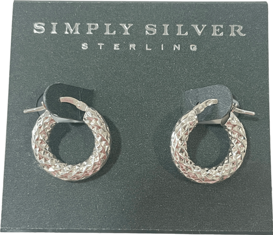 SIMPLY SILVER 925 Sterling Silver Chunky Diamond Cut Hoop Earrings - Reliked