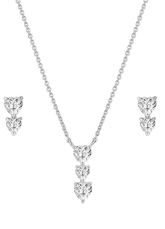 SIMPLY SILVER 925 Sterling Silver Cubic Zirconia Heart Drop Jewellery Set One Size - Reliked