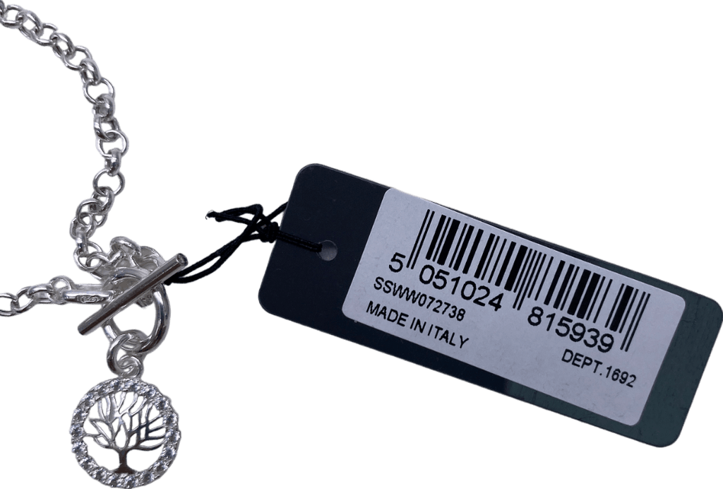 SIMPLY SILVER 925 Sterling Silver Cubic Zirconia Tree Of Love T Bar Bracelet One Size - Reliked