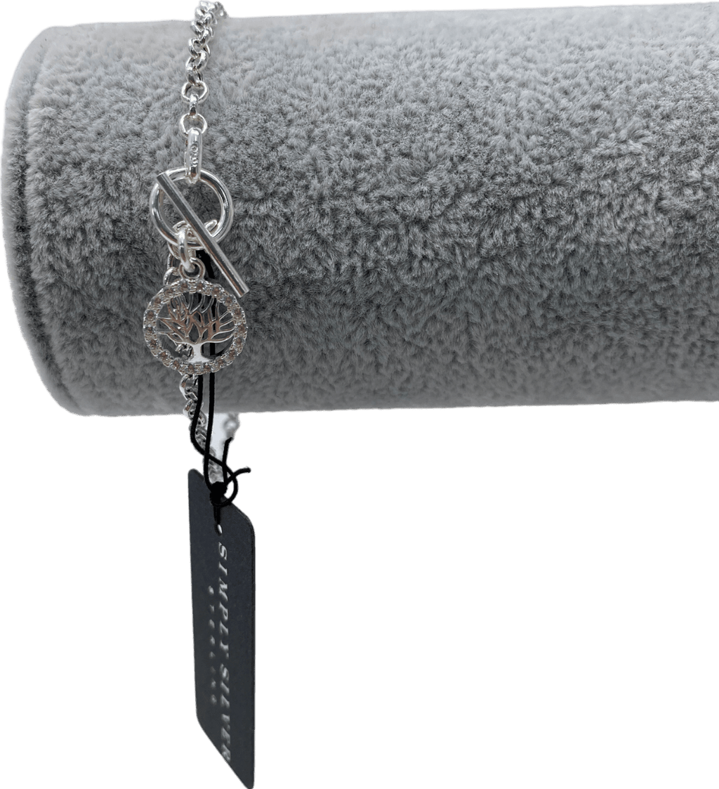 SIMPLY SILVER 925 Sterling Silver Cubic Zirconia Tree Of Love T Bar Bracelet One Size - Reliked