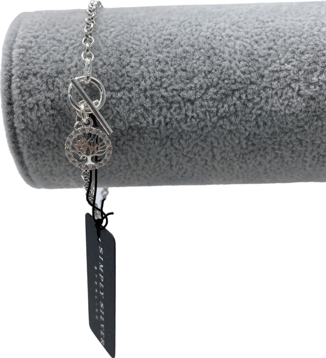 SIMPLY SILVER 925 Sterling Silver Cubic Zirconia Tree Of Love T Bar Bracelet One Size - Reliked