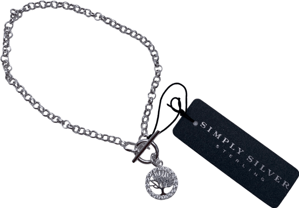 SIMPLY SILVER 925 Sterling Silver Cubic Zirconia Tree Of Love T Bar Bracelet One Size - Reliked