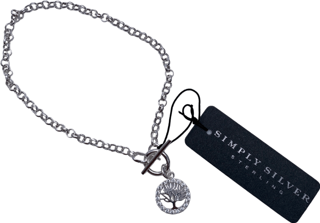 SIMPLY SILVER 925 Sterling Silver Cubic Zirconia Tree Of Love T Bar Bracelet One Size - Reliked