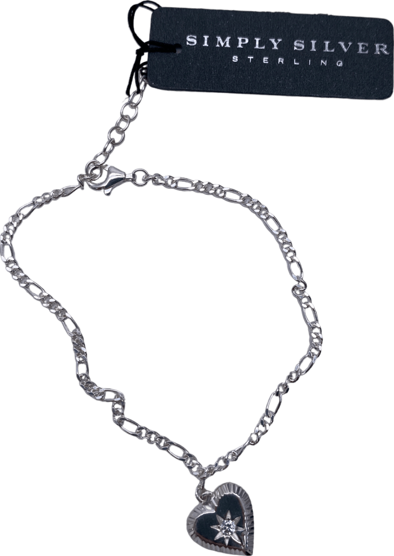 SIMPLY SILVER 925 Sterling Silver Heart Pendant Bracelet One Size - Reliked