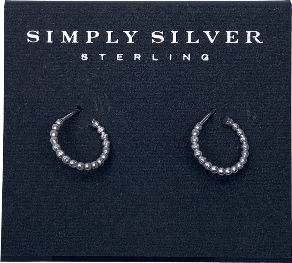 SIMPLY SILVER 925 Sterling Silver Mini Beaded Hoop Earrings One Size - Reliked