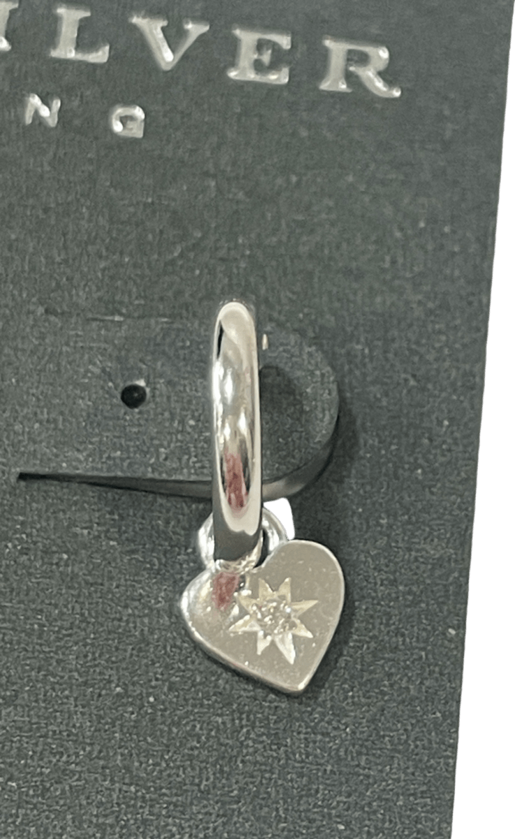 SIMPLY SILVER 925 Sterling Silver Polished Heart Charm Hoop Earrings - Reliked